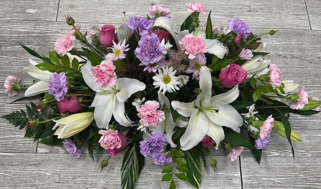 Pastel Purple Pink Casket Spray