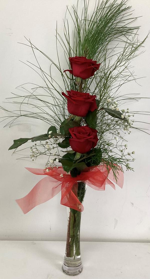 3 Roses in Glass Vase