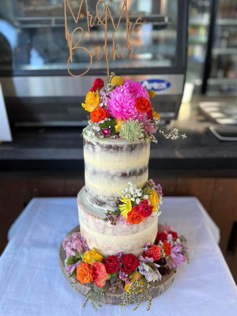 Bright blooms on cake